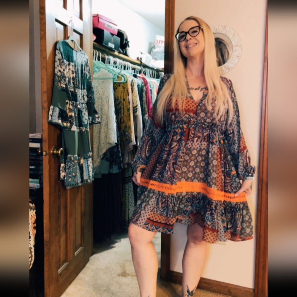 Davi and Dani Patchwork Printed Boho Dress - Picture 8 of 8